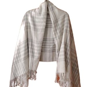 Northpoint Soft Acrylic Sage‎ Green and White Plaid Fringe Blanket Scarf Shawl